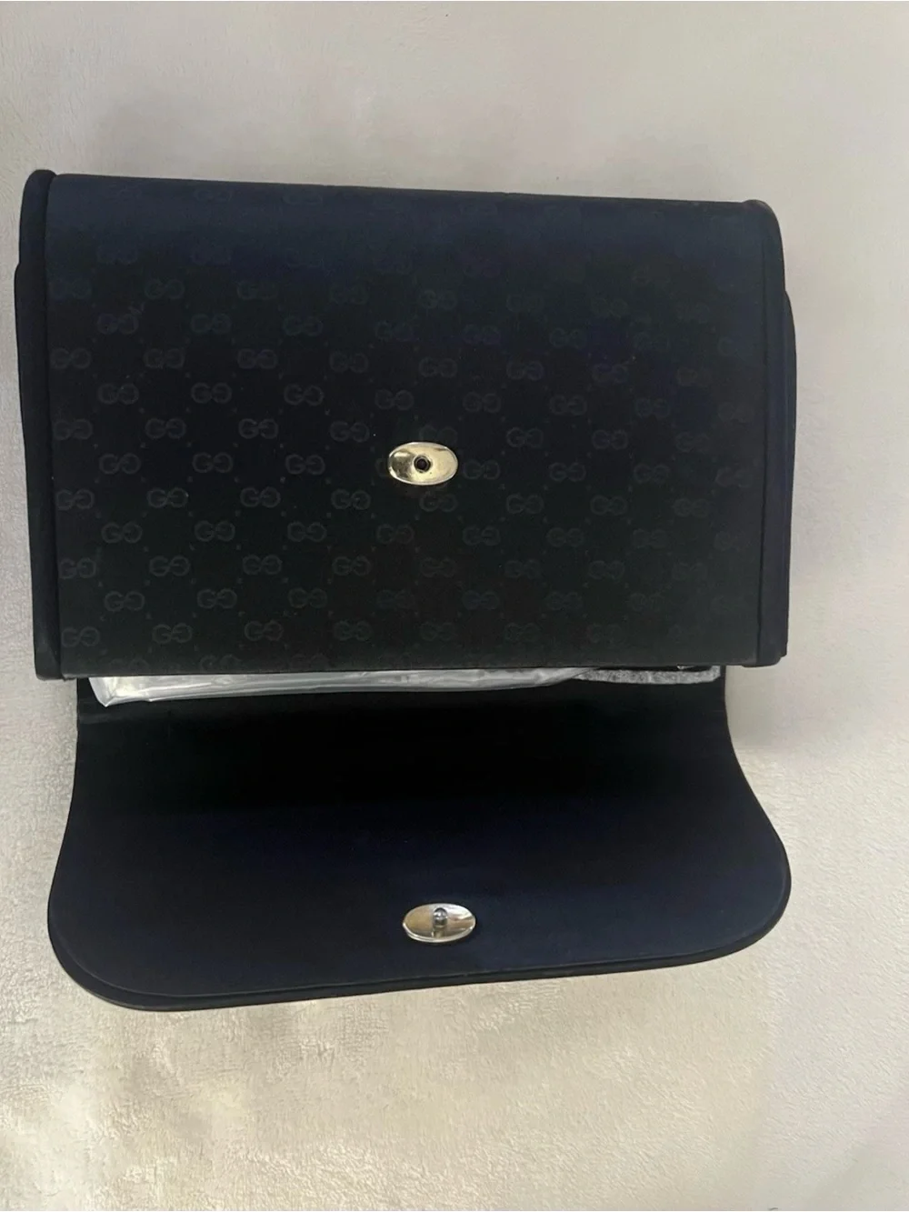 🩷Gucci Black Monogram Flap Clutch with Gold Double G Hardware🩷